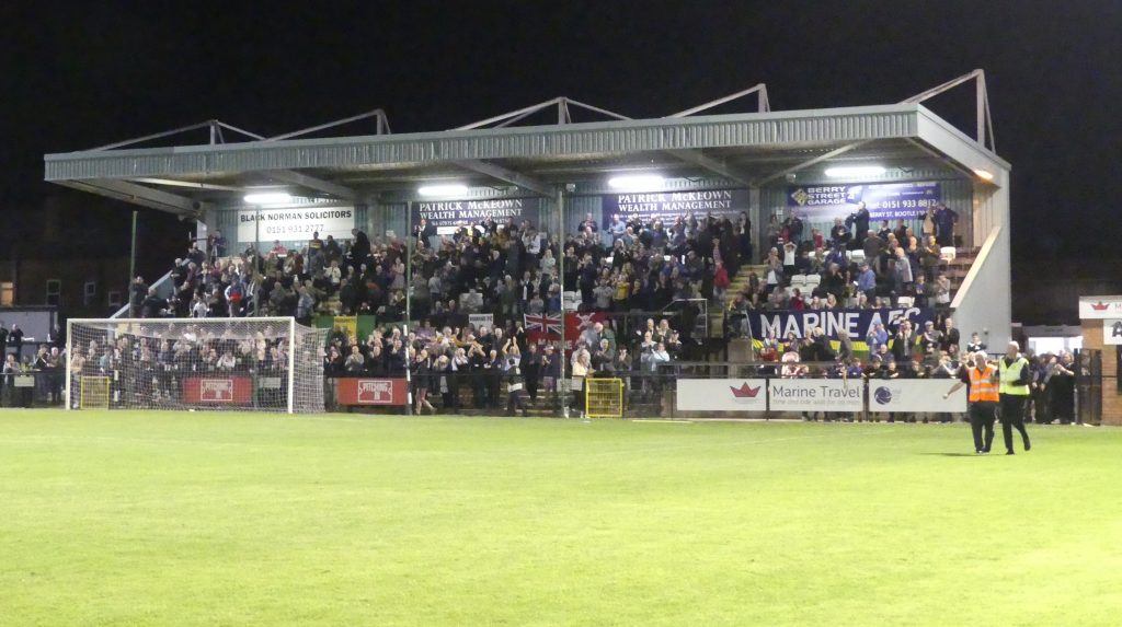 Fan View: Live football returned to the Marine Travel Arena for the first time since January on Tuesday night as 801 spectators flocked to Crosby to watch Marine's FA Cup Preliminary Round replay.