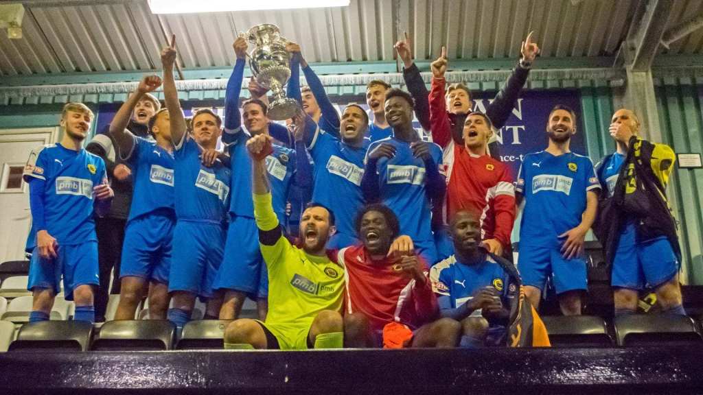 Prescot Cables Celebrate winning the Liverpool Senior Cup