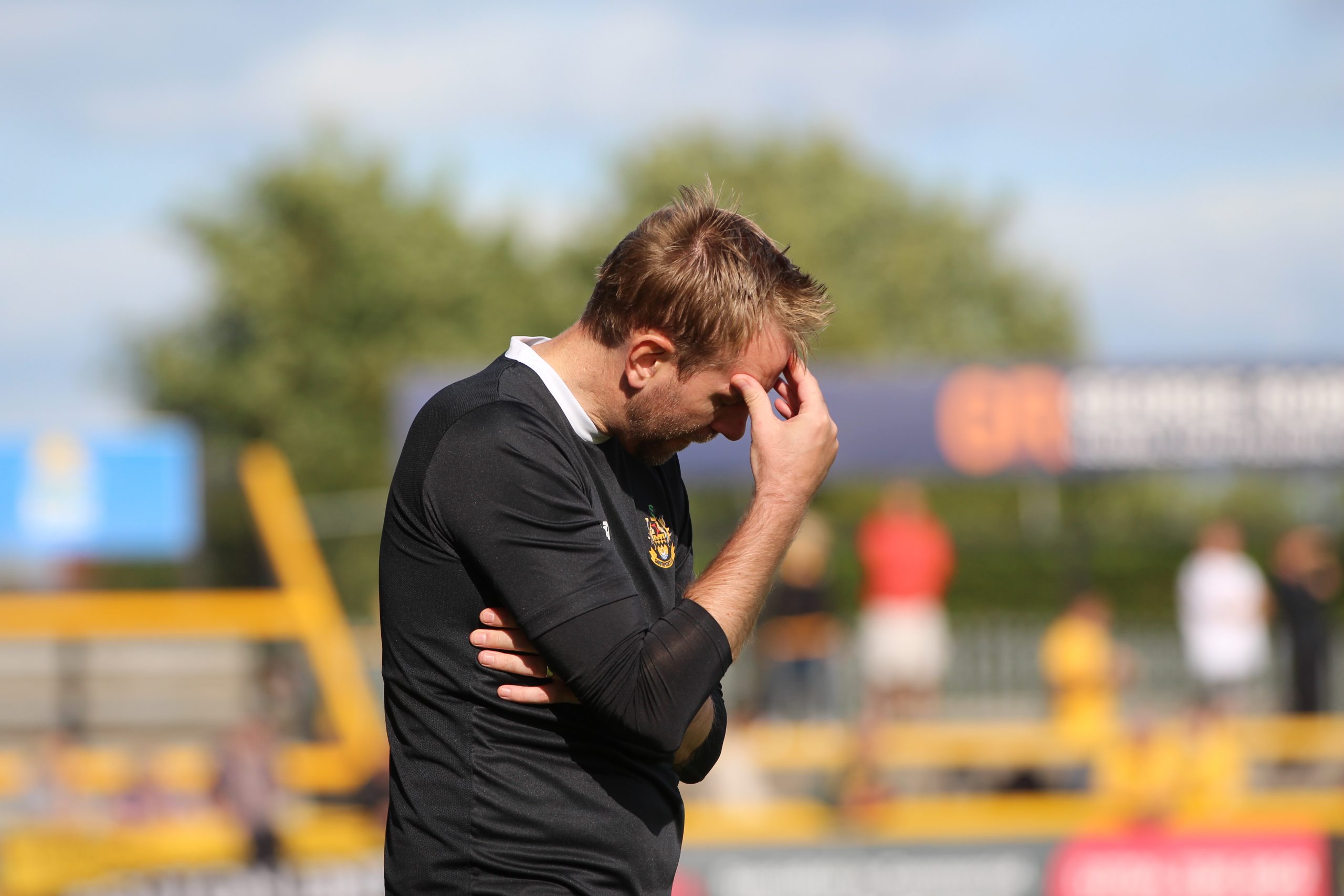 Southport assistant manager Andy Burgess reacts during defeat